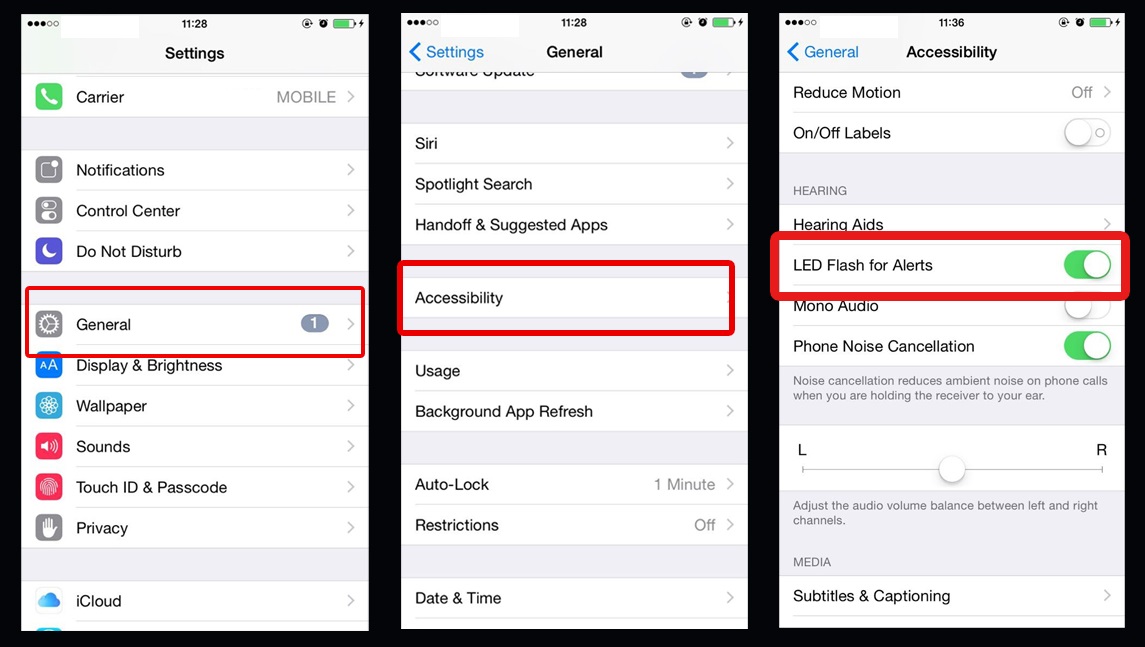 How to turn on LED notifications on iPhone 6